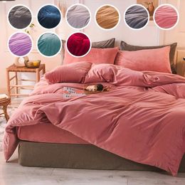 Bedding Sets 3pcs Velvet Duvet Cover Set (1 2 Pillowcase Without Core) Solid Colour Autumn And Winter Soft Warm