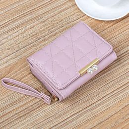 Wallets Vintage Short Women Coin Purse Leather Pearl Hasp Purses For Ladies Girl Card Holder Clutch Bag Solid Color Wallet