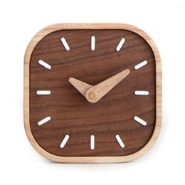 Wall Clocks Clock Cute Wooden Table Watch Electronic Black Walnut Solid Wood Small Desk Silent Bedside