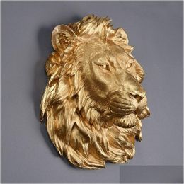 Decorative Objects Figurines Three Color Large Size Lion Head Wall Decoration Hanging Animal Resin Pendant Ornaments Home Accessor Dhcx8