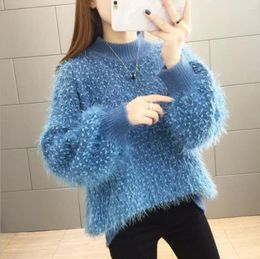 Women's Sweaters White Mohair Sweater Women Knitted Pullovers 2024 Winter Fashion Shiny Soft Warm Jumper Female Loose Casual Tops Y2k
