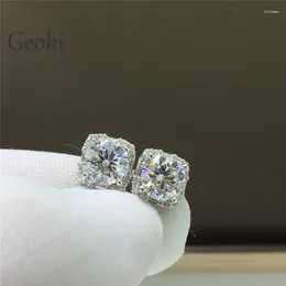 Stud Earrings Silver 925 Original Total 4 Carat Brilliant Cut Diamond Test Past D Color Moissanite Wedidng Real Gemstone Jewelry