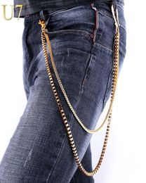 U7 Heavy Gold Colour Waist Biker Chain Key Wallet Belt Rock Punk Trousers Motorcyle HipHop Pant Jean Chains For Men Jewellery J004 T21340836