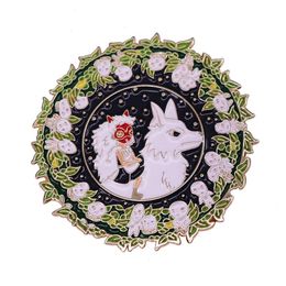 Princess Mononoke Hard Enamel Pins Collect White Horse Round Metal Cartoon Brooch Backpack Collar Lapel Badges Fashion Jewelry