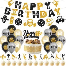 Party Decoration Cheereveal Gym Theme Birthday Balloons Set Happy Banner Cake Toppers Fitness Supplies