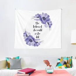 Tapestries She Believed Could So Did - Girly Inspirational Quote Tapestry Carpet Wall Outdoor Decor Bedrooms Decorations