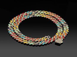 10mm Iced Enamel Cuban Link Chain Necklace Bracelet 14K White Gold Plated 2 Row Diamond Cubic Zirconia Jewellery 18inch22inch8348428