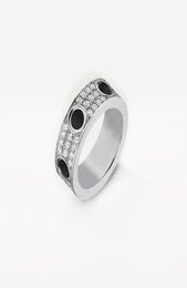 High Edition Black Ceramic Love Rings Wedding Band Women Men Screw Marking 3 Rows Diamond Paved 316L Titanium Steel Designer Jewel9331086