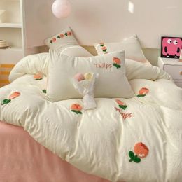 Bedding Sets Ins Washed Cotton Four- Towel Embroidery Sheets Duvet Cover Dormitory Bed Single Student Three-Piece Set