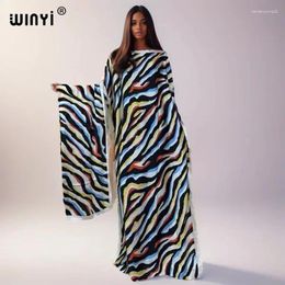 Ethnic Clothing WINYI African Dresses For Woman Maxi Dress With A Hijab Kaftan Floral Print Batwing Abaya Summer Bohemian Party