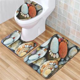 Bath Mats Cobble Combination Pattern Bathroom Carpet Cover Printed Non-slip Toilet Seat Mat Super Soft And Absorb Water