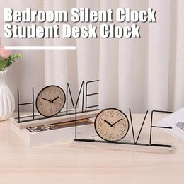 Table Clocks Metal Letter Wooden Base Non-Ticking Silent Desktop Clock Decoration Home Living Room LOVE Digital Analog Ornament