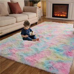 Kids Carpet Girl Rainbow Colours Carpets For Living Room Large Push Soft Bedroom Rugs Bedside Childrens Floor Cute Mats 240424