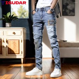 Men's Jeans 2024 Men Stylish Ripped Pants Slim Straight Frayed Denim Fashion Skinny Trousers Clothes Pantalones