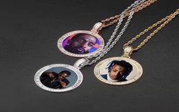 Custom po round pendant necklaces for men women hip hop luxury designer bling diamond picture pendants friend family jewelry lo8681456