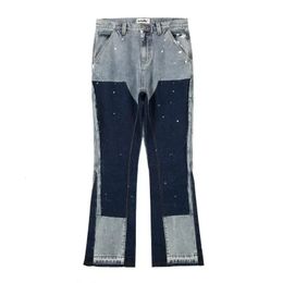 Mens jeans splashed with ink couple spliced American fashion brands bombing street Y2K bell bottoms 240510