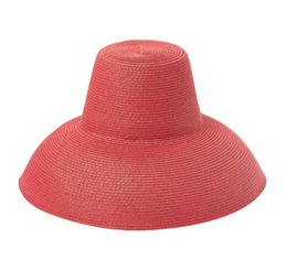 New Women WideBrimmed Straw Hat Fashion Stage Catwalk Concave Shape Fedora Hats Summer Beach Lanyard Sun Protection Cap YL57535005