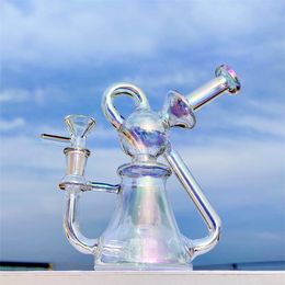 8 Inch Slim Portarble Tinted Rainbow Fab Egg Multi Colour Hookah Glass Bong Dabber Rig Recycler Pipes Water Bongs Smoke Pipe 14mm Female Joint US Warehouse