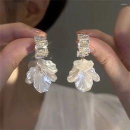 Backs Earrings French Irregular Petal Light Luxury Retro Crystal Tassel Shell For Women Fashion Jewellery Wholesale