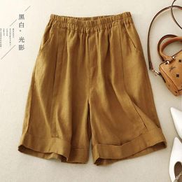 Women's Shorts 2024 Summer Patchwork Elasticized High Waited Fashion Loose Solid Colour Thin Pocket Folds Versatile Casual