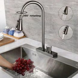 Kitchen Faucets Rotate Big Waterfall Grey Faucet Cold Single Hole Tap With Temperature Scale 2 Ways Water Outlet Can