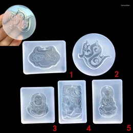 Baking Moulds 5 Full Mirror Pendants With Adhesive Moulds DIY Handmade Guanyin Buddha Statue Longevity Pendant 16172