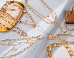 Big Golden Thick Choker Necklace Women Statement Hip Hop Geometric Lock Coin Pendants Necklace for Women Men Jewellery Pendant Gift2783891