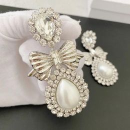 Dangle Earrings Famous Designer Brand Pearl Crystal Bow Earring Top Quality Ear Clip Women Luxury Jewellery Fine Gift Trend