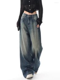 Women's Jeans Autumn Fashion Design Loose Wide Leg Pants American Casual YK2 Retro And Unique Washed Women Blue High Waist