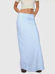 Skirts Women S Spring Summer Long Skirt Sky Blue Slim Plaid For Travel Beach Shopping