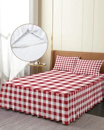 Bed Skirt Pastoral Style Red White Plaid Elastic Fitted Bedspread With Pillowcases Mattress Cover Bedding Set Sheet