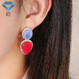 Dangle Earrings Geometric Novelty Colour Aquamarine Drop Shape Rose Red Coloured Copper Gold-plated For Women