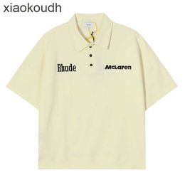 Rhude High end designer clothes for letter embroidered collar pullover Tshirt high street versatile casual POLO shirt short sleeved mens and womens fashion With 1:1