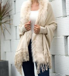 Scarves Fur Collar Winter Shawls And Wraps Bohemian Fringe Oversized Womens Ponchos Capes Batwing Sleeve Cardigan9147687