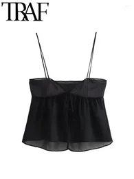 Women's Tanks GAL 2024 Summer Sexy Ultra Thin Semi-Sheer Women Camis Bow Tied Hollow Out Slim A-Line Female Black Crop Top Y2K Club