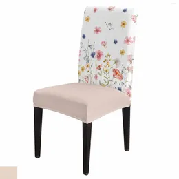 Chair Covers Spring Watercolour Flowers Dining Spandex Stretch Seat Cover For Wedding Kitchen Banquet Party Case