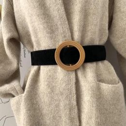 Belts Ladies Wide Suede Fashion Versatile Round Buckle With Coat Skirt Sweater Black Girdle Women Corset Accessories