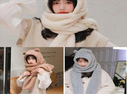 bone Quality Classic lattice Winter hats Selling Cute designers HIGH Hats Men and women Couple scarf Little Bear twosuit Scarves p3447103