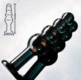 Black large artificial Pyrex Glass dick crystal dildo penis Anal Beads big ball butt plug masturbate adult sex toy for women men Y2596749