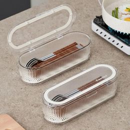 Kitchen Storage 1Pcs For Utensils Drawer Spoons Chopstick Organizer Box Home Dorm Dinnerware Holder With Drain Tray Plastic