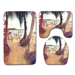 Bath Mats Bathroom 3-piece Suite Ocean Beach Palm Tree Sea View Bathrom Non-slip Carpet Toilet Seat Home Decor Super Soft And Absorb Water