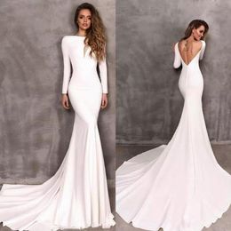 Modest Berta Mermaid Wedding Dresses Stretch Satin Long Sleeves Backless Bridal Gowns vestidos de novia Simple Wedding Dress 281j