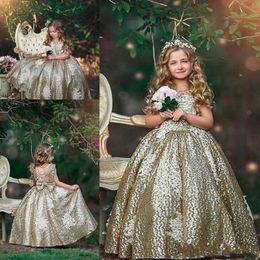 2019 Bling Sparkly Sequins Flower Girls Dresses Appliques Sleeveless Birthday Party Dresses First Communion Girls Pageant Gowns 2990