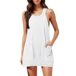 Basic Casual Dresses Womens Sports Mini Dress Summer Sleeveless Casual Short Sunskirt Womens Sports Tennis Onesie with PocketsL2405