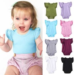 Rompers 0-24months Born Girls Sleeve Romper Round Neck Solid Black White Purple Bodysuit For Infant Summer Casual Playsuit