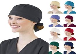 Women Cotton Bandage Adjustable Scrub Cap Sweatband Bouffant Hat Men Adult Men Outdoor Protective Cap Hat Solid Color Black1084432