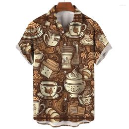 Men's Casual Shirts Funny Coffee Cup Graphic Blouses Fashion Afternoon For Men Clothes Vacation Short Sleeve Streetwear Y2k Tops