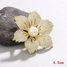 Brooches Elegant Bauhinia Brooch Set Pearl Women's Corsage Rhinestone Flower Button Cardigan Accessories Pin