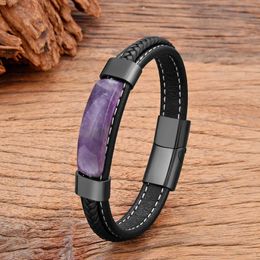 Charm Bracelets 4 Style Natural Purple Crystal Bracelet For Men Women Luxury Geometric Shape Amethysts Lady Fashion Stone Jewelry Gifts