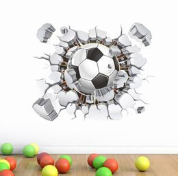 3d Football Soccer Fire Playground Broken Wall Hole view quote goal home decals wall stickers for kids rooms boy sport wallpaper5651527